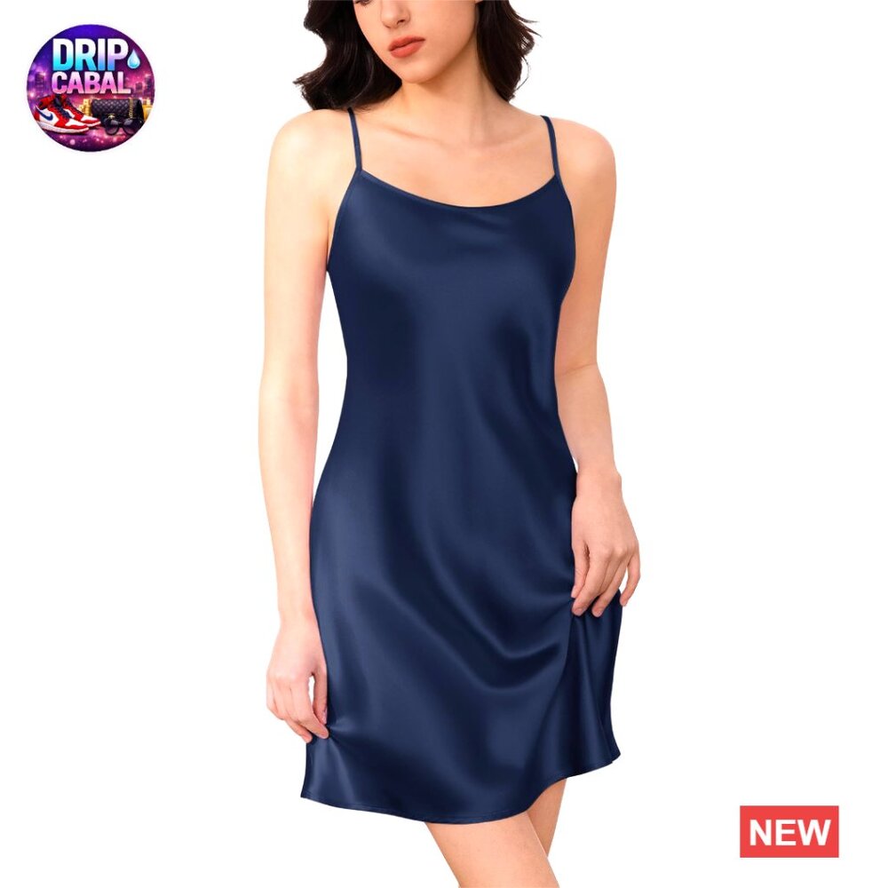 Silk Nightgown Elegant Sexy Chemise Spaghetti Strap Round Neck Sleepwear Slip